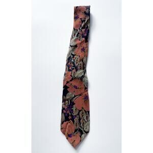 Vintage Floral and Peacock Feather Pierre Balmain Paris Silk Neck Tie